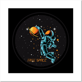 Astronaut in space with stars, planets and free space Posters and Art